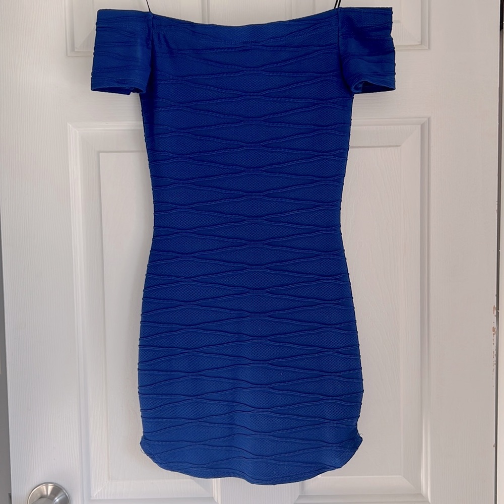 Blue Off-the-shoulder mini dress